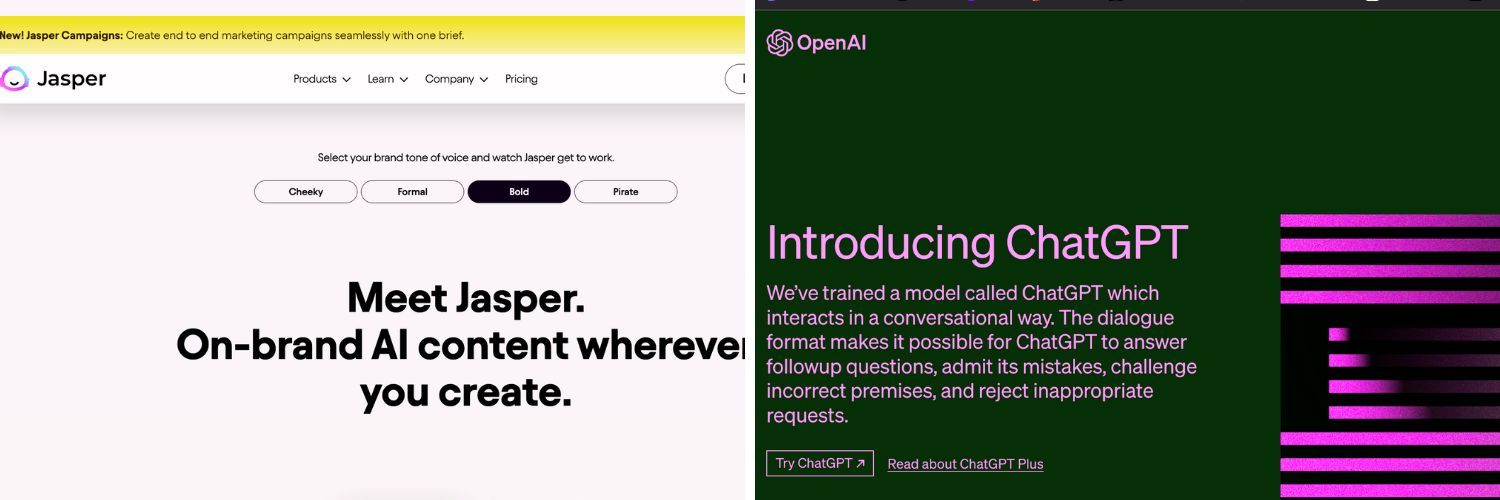 Two people discussing Jasper AI and ChatGPT tools