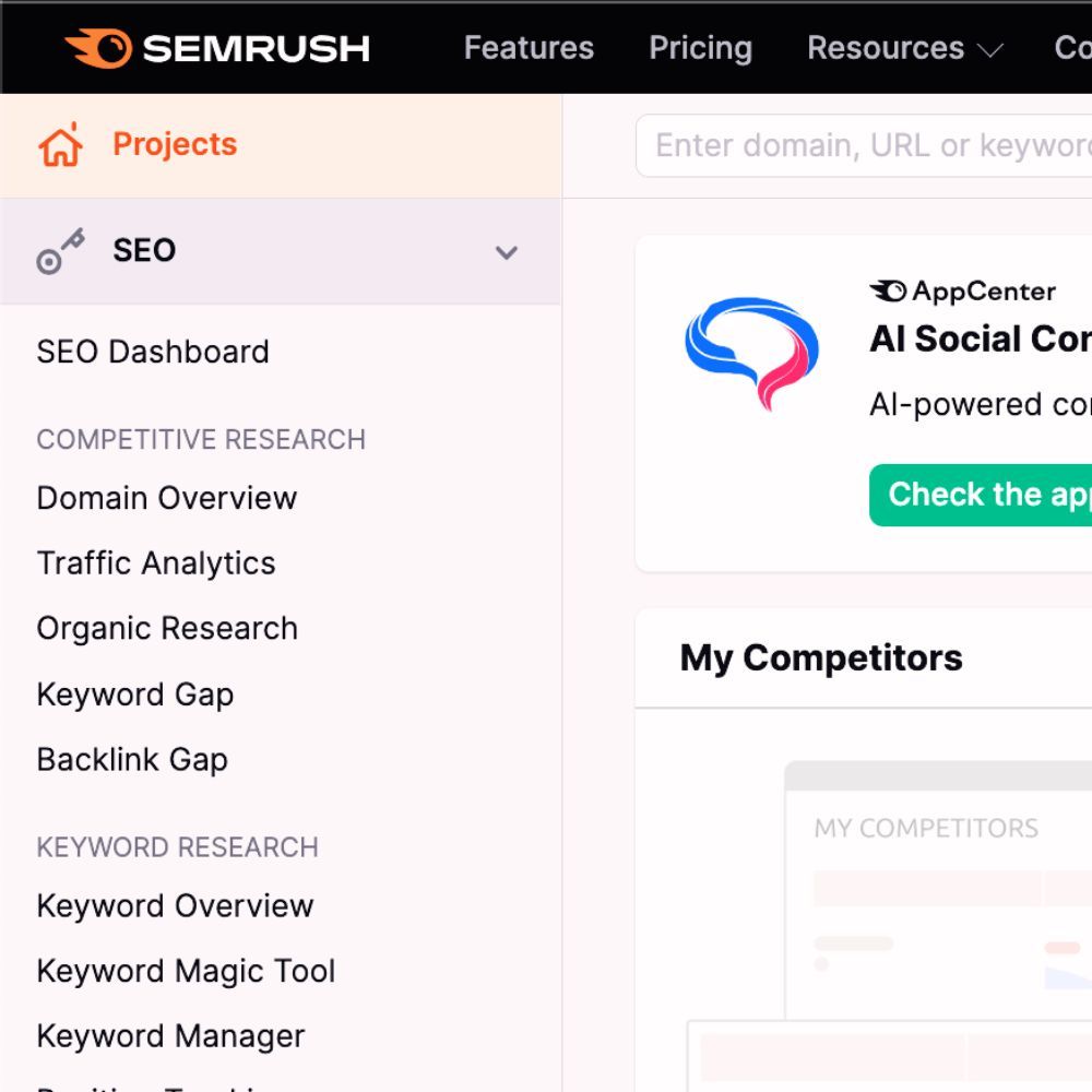 A person using SEMrush to do keyword research