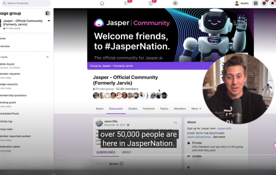 A team of people collaborating with Jasper AI to create content
