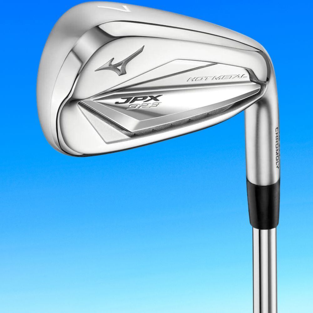 A golfer hitting a game improvement club with AI Design, Tungsten Weighting, and Hollow Body Construction